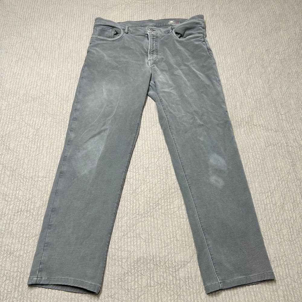Faherty Brand Mens 5-Pocket Pants Gray Straight Leg Size 35x28 Stretch Cotton